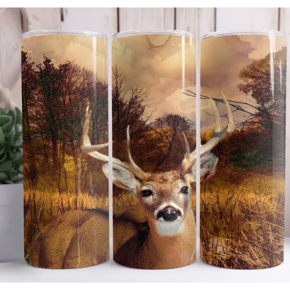 Deer Woodland 20oz Skinny Tumbler Insulated Drinkware Handmade Cup